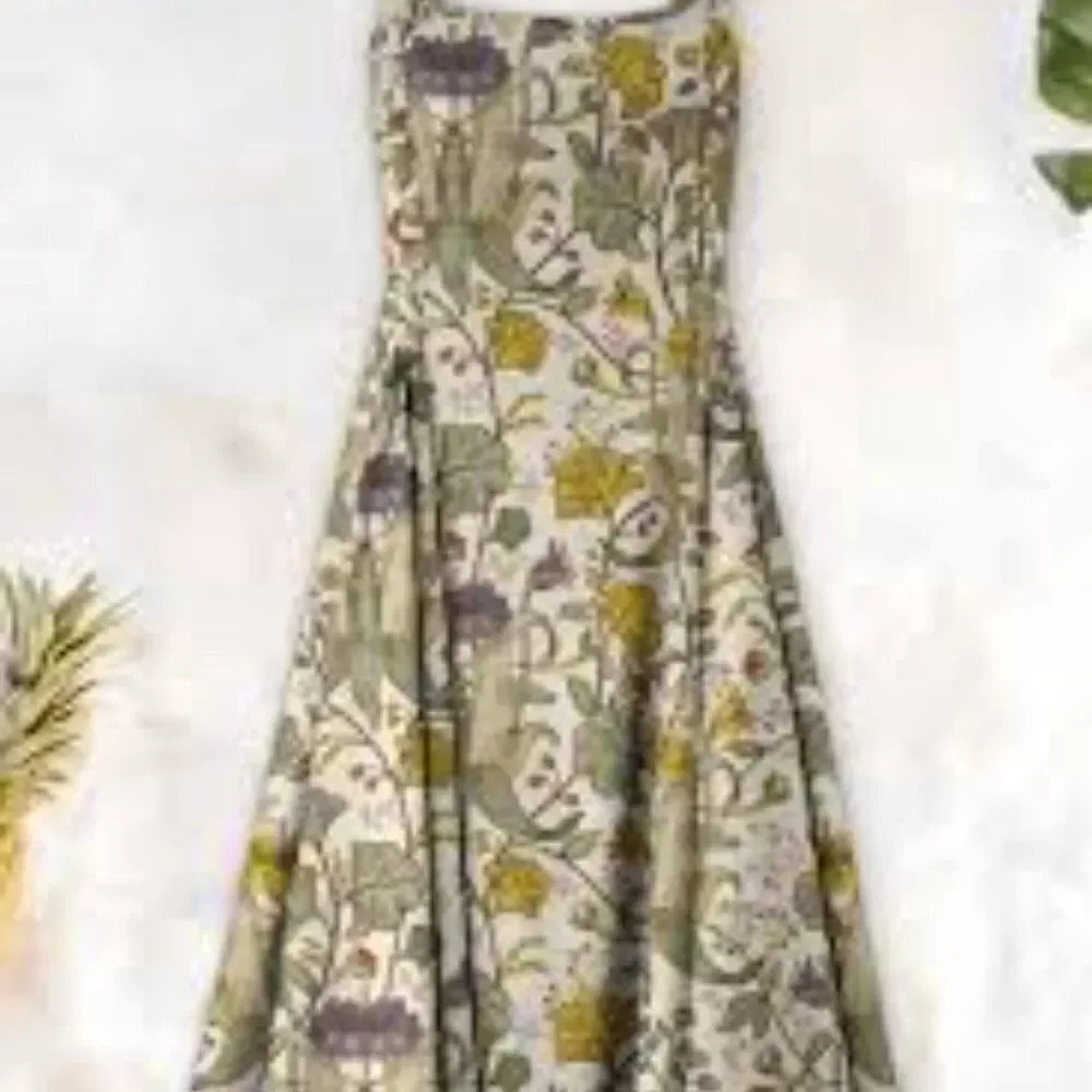 Averie Zaila Sleeveless Floral Print Botanical Pleated Midi Dress Size L Nwt — image 7 of 7